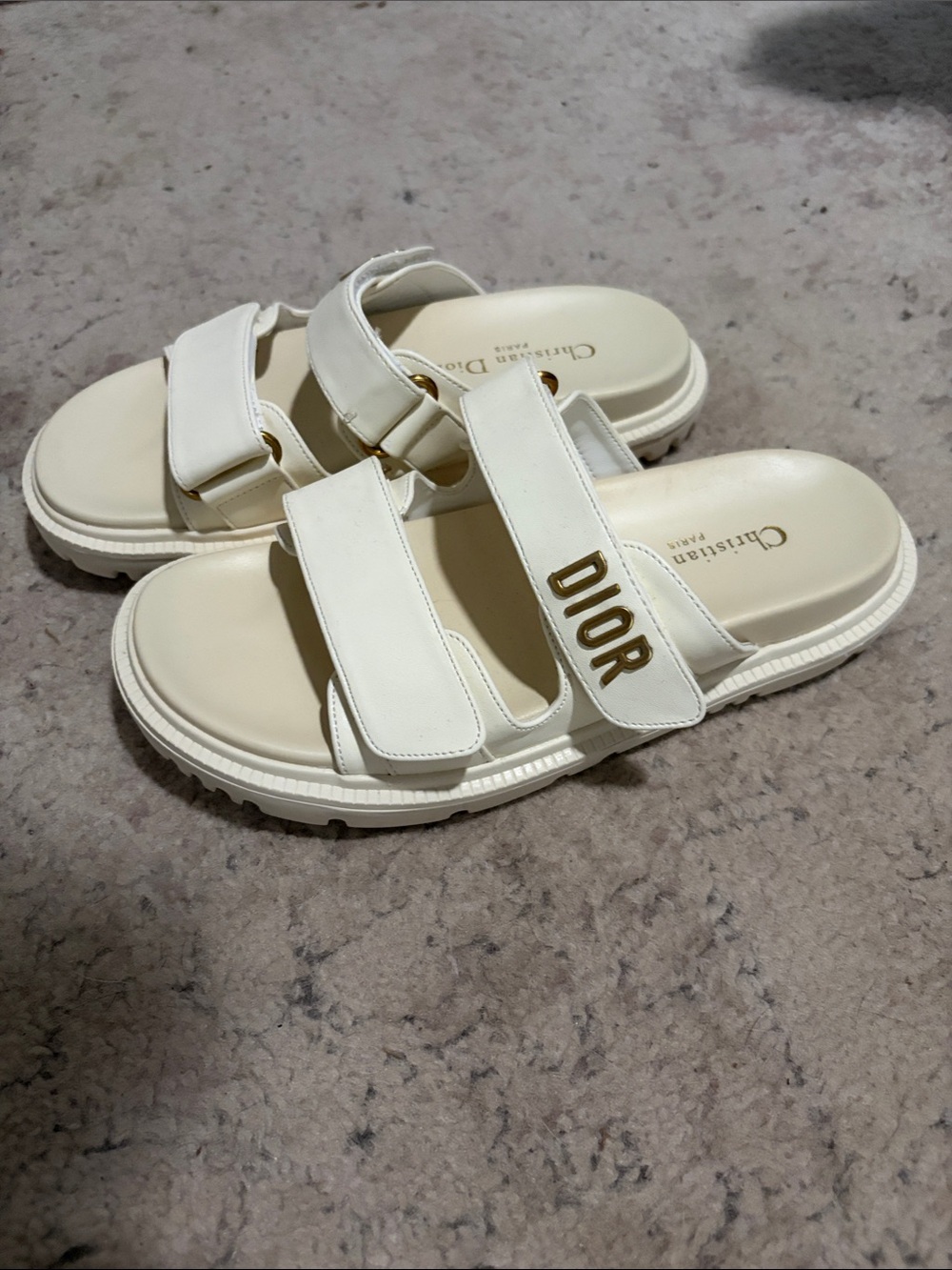 Dior Cream Slide Sandals with Gold Logo Accent - Picture 2 of 3